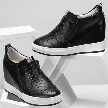 

Fashion Sneakers Women Genuine Leather Wedges High Heel Ankle Boots Female Breathable Platform Pumps Shoes Casual Travel Shoes