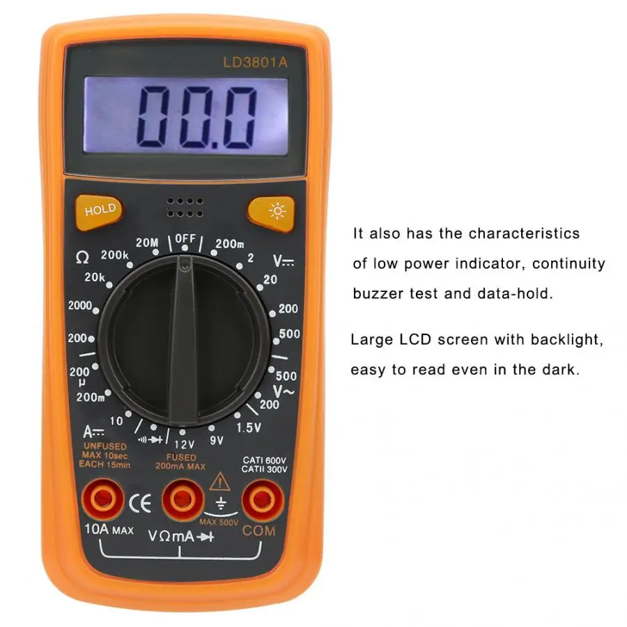 LD3801A Многофункциональный цифровой портативный мультиметр для экрана AC DC Вольтметр мультиметр