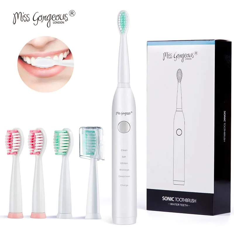 

Miss Gorgeous Sonic Toothbrush Adult Rechargeable With 4Pcs Head Replaceable Waterproof Ipx7 Electric Toothbrush Automatic Usb