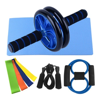

8 in 1 Convenient Fitness Equipment Set Women Men Home Exercise Tools Ab Roller Wheel Resistance Band Jump Rope Pull Rope