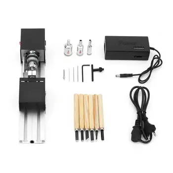 

Mini Lathe Machine Woodworking DIY Lathe Set with DC 24V 80W Adapter 3 Pcs Beads Round Device 6 Chisel