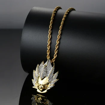 

Hip Hop AAA CZ Zircon Paved Bling Iced Out Gold Anime Dragon Ball Super Saiyan Goku Pendants Necklace for Men Rapper Jewelry