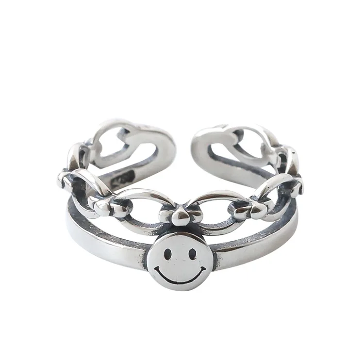 Hiphop/Rock Metal Geometry Circular Smile-Face Opening Rings Punk-Style Women Lovers Aesthetic e girl Accessories Party Jewelry | Украшения