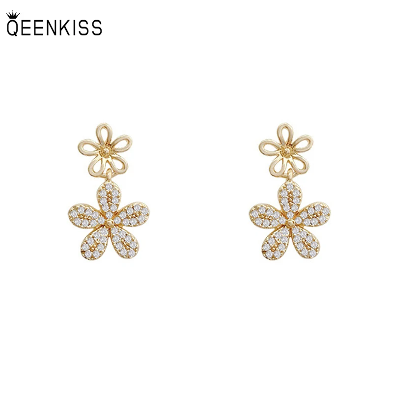 

QEENKISS EG7182 Fine Jewelry Wholesale Woman Birthday Wedding Gift Flower AAA Zircon 925 Sterling Silver Needle Stud Earrings