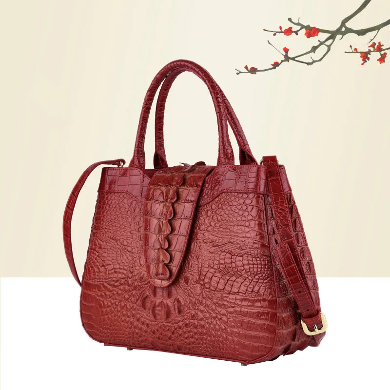 

AECLVR 2020 Fashion Crocodile pattern Genuine Leather Handbag Top Layer Leather One Shoulder Women's Bag Retro Handmade Tote Bag