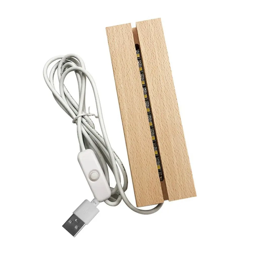 Wooden Led Lamp Base Beech Strip USB Cable Switch Night Light 3D Led Night Lamp Base Long Acrylic DIY Wooden 150mm