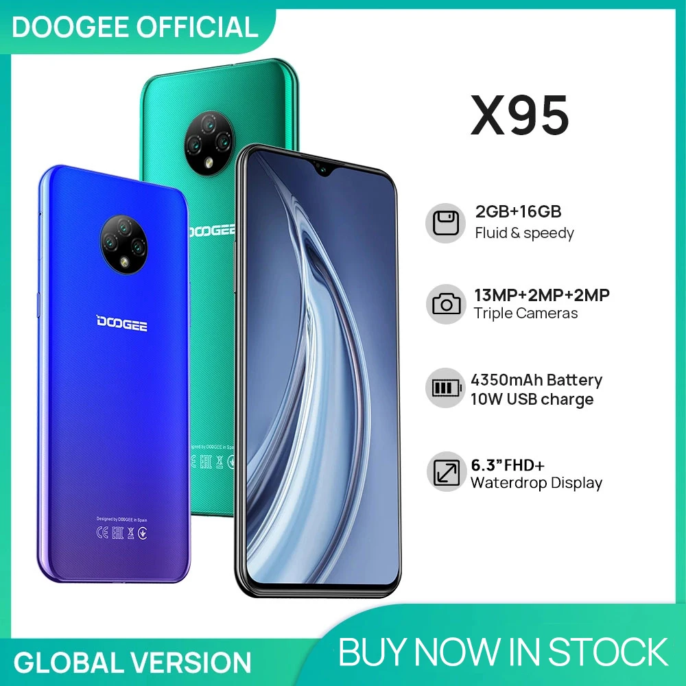 DOOGEE X95 Cellphones 6.52''MTK6737 16GB ROM Dual SIM 13MP Triple Camera 4350mAh SmartPhones Mobile Phone Android 10 OS 4G-LTE |