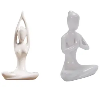 

2Pcs Abstract Art Ceramic Yoga Poses Figurine Porcelain Yoga Lady Figure Statue Home Yoga Studio Decor Ornament - 1 & 2