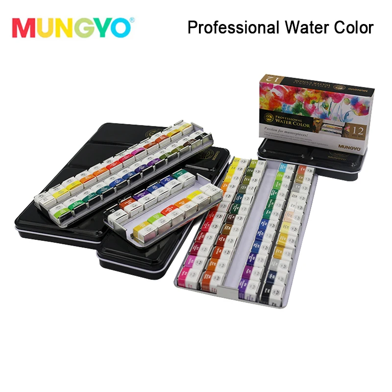 MUNGYO MWPH Professional Watercolor Paints 12/24/48 colors Pigment iron Packing Art Supplies