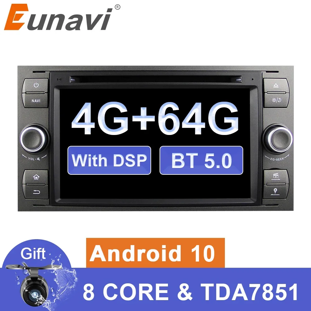 Автомагнитола Eunavi 2 Din мультимедийный DVD-проигрыватель для Ford Mondeo Focus Transit C-MAX Android 10