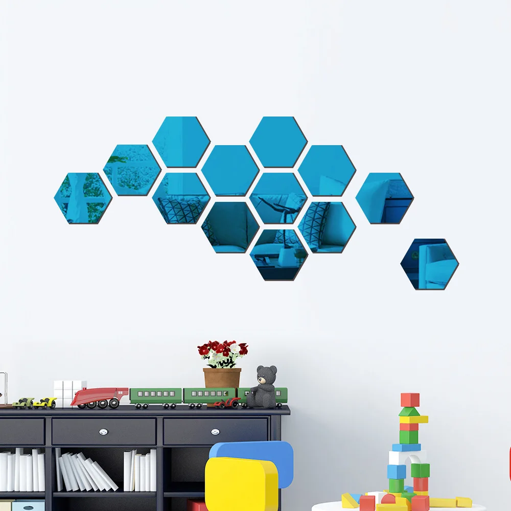 Self-adhesive Hexagon Mirror Wall Stickers Home Decor Living-Room Bedroom Decoration Shower Wall Mirror Stikers Decal DIY 12PCs wall stickers