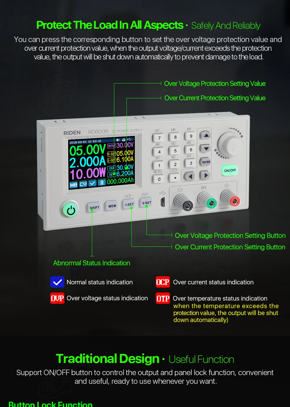 RD RD6006 RD6006W dc-dc преобразователь напряжения и тока Вольтметр 60V 6A USB Wi-Fi, понижающий Питание понижающий Напряжение 40% off