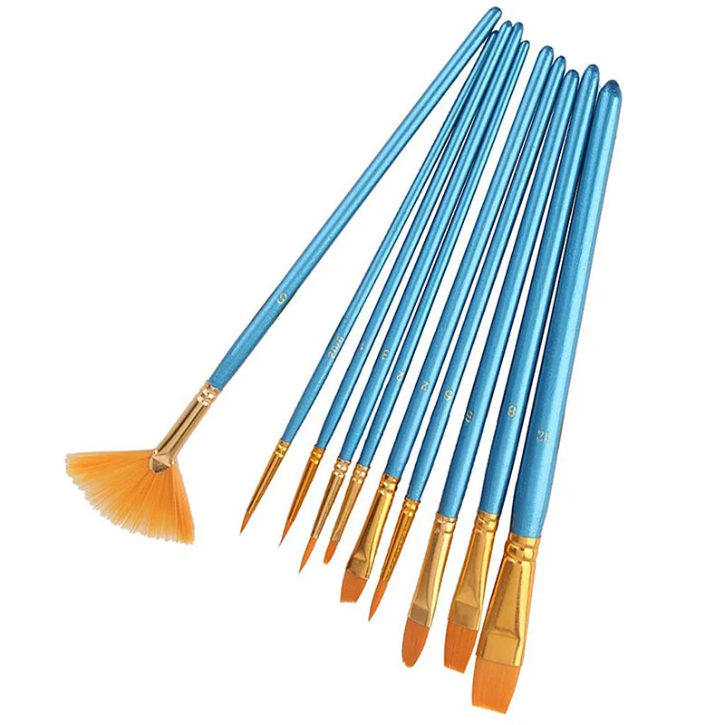 HOT-10pcs синяя ручка нейлоновые волосы многофункциональные кисти для краски