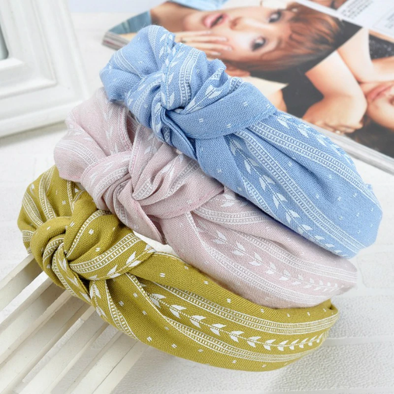 

1 PC Leaves Wide Hairband Knot Headband Hair Bow Hairband for Women Hair Accessories Head Wrap Hair Bands for Women Party Gift