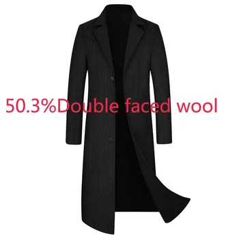 

New High Quality Wool Autumn Winter Style Men Length Double Faced Overcoat Woolen Coat Handmade Windbreaker Size M L XL 2XL 3XL