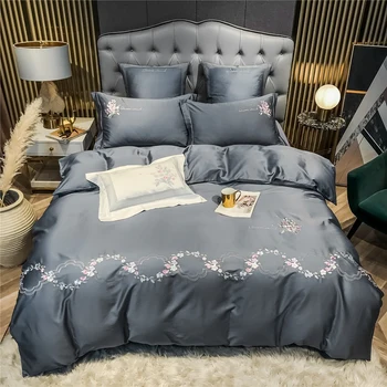 

Luxury Bedding Set 4 Pieces Gray Green Pink Bed Sheet set Duvet Cover set Pillowcase Home Wedding Decoration King Queen size