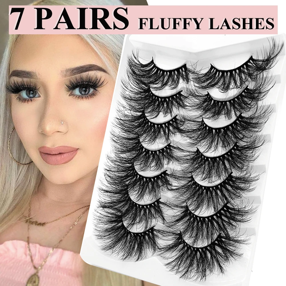 New Hot 7 Pair 3D Mink Lashes Cruelty Free Eyelashes 25mm Fluffy Messy Natural Long Thick False Extension | Красота и здоровье