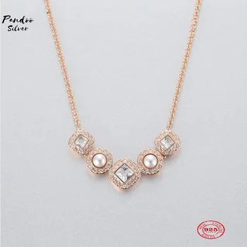 

Fashion Charm Pure 925 Silver Original 1:1 Copy, Classic Elegant Crystal Clavicle Chain Necklace Female Luxury Jewelry Gifts