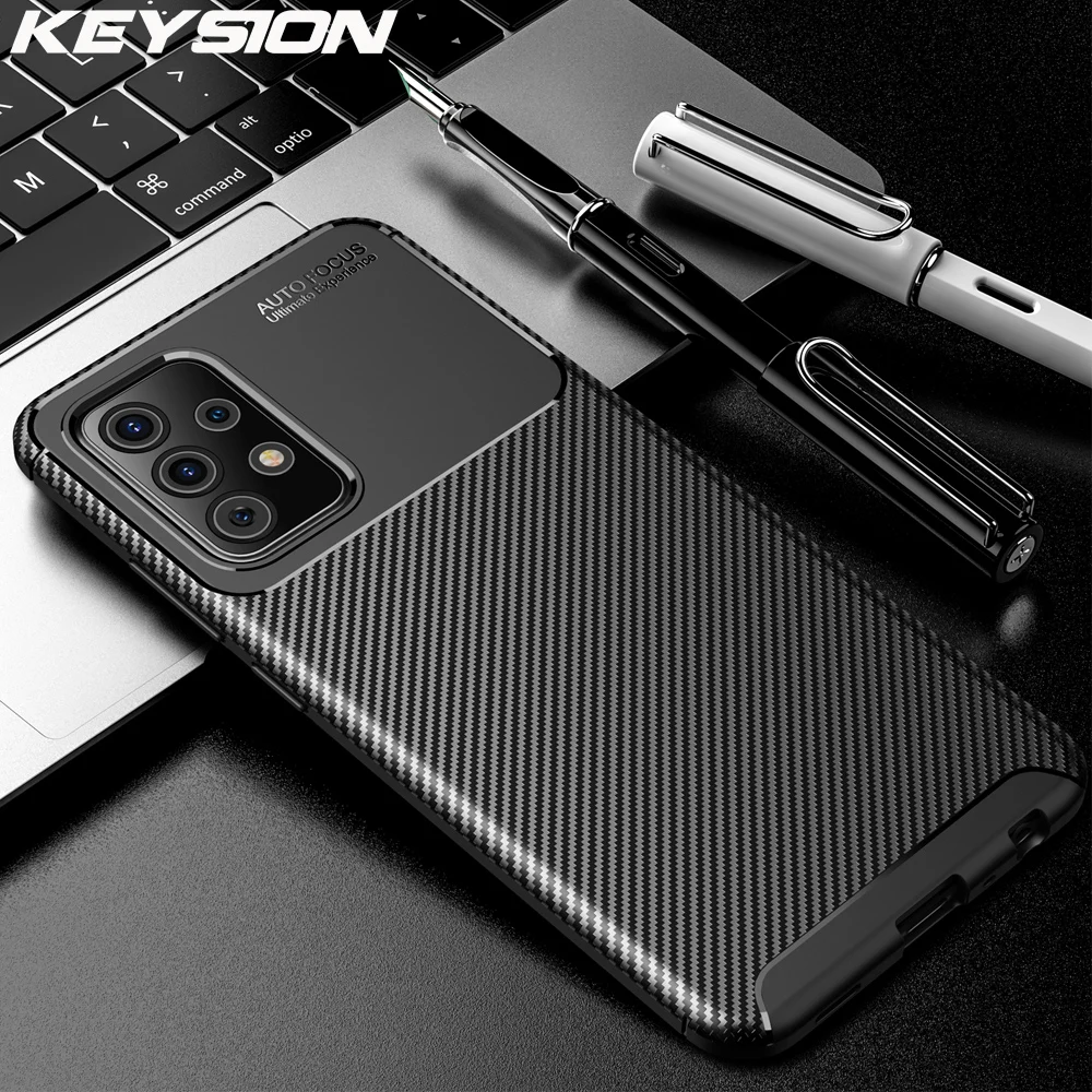 Mejor vendedor  KEYSION-funda de teléfono a prueba de golpes para Samsung, funda trasera de silicona suave con textura de fibra de carbono para Samsung A52 A72 5G A32 oo3KMe0R1w6