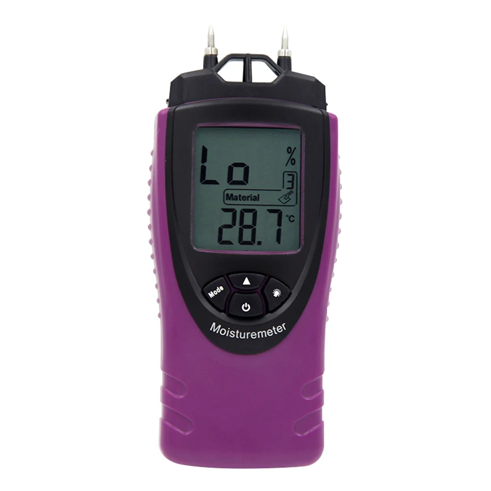 

Measuring Digital Humidity Tester Portable Two Pins Battery Powered Backlight LCD Display Wood Moisture Meter Self Test 3 In 1