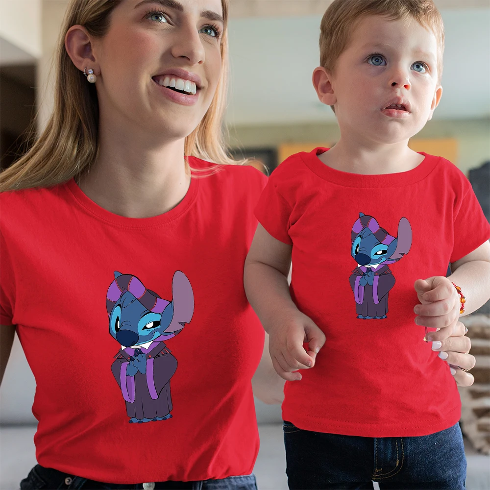 Tanie Disney marka podstawowy T-shirt anioł Stitch Cosplay drukuj matka córka