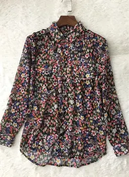 

Gold-line Shirt, Floral Print, Silver Silk Fabric