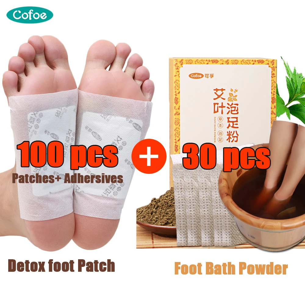 

Cofoe 100Set (50Patches+50Adhersives) Foot Patches Detox +30 pcs Foot Powder Bag Improve Sleep Slimming Dispel Dampness Beauty