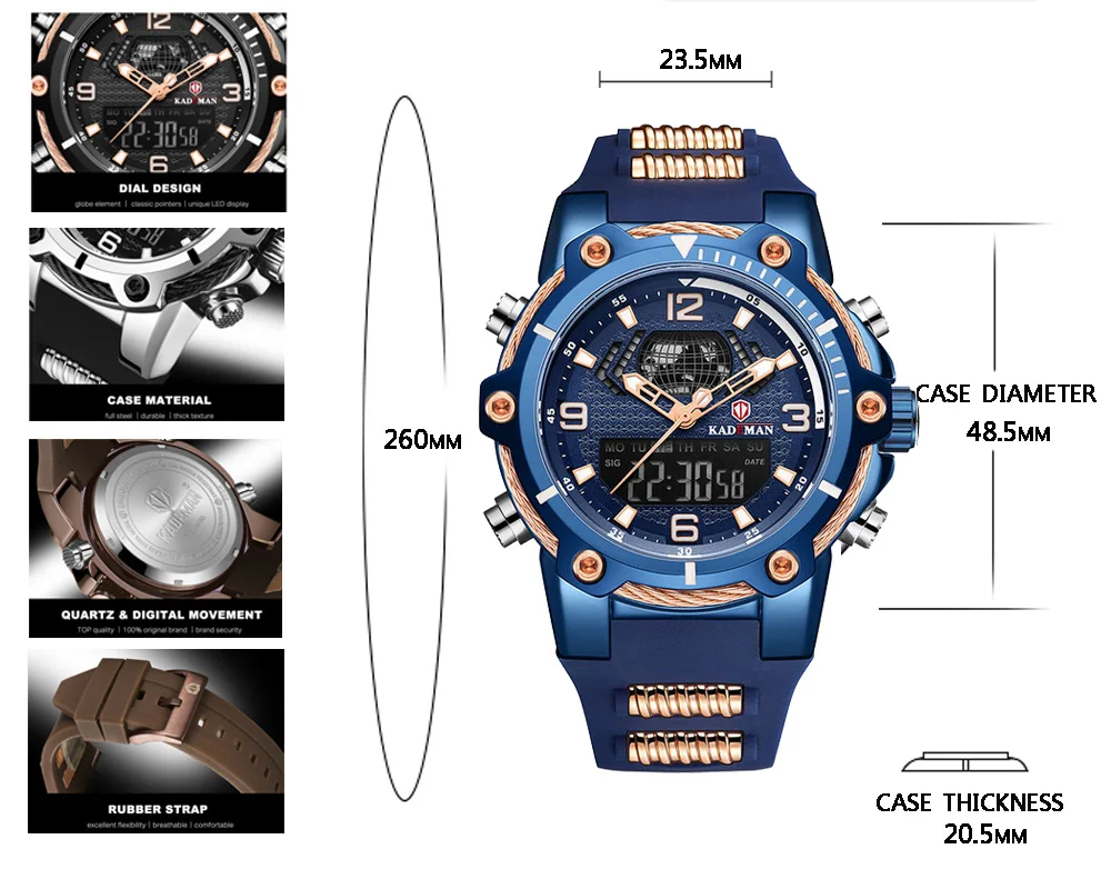 KADEMAN Watches Men Waterproof Military Sports Digital Watch Fashion Top Brand Male Rubber Quartz Wristwatch Relogio Masculino