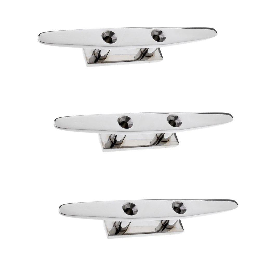 3pcs Stainless Steel Low Flat Cleat 8inch for Watercraft, Boat, Yacht