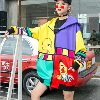 

Kawaii Autumn Korean Women Jacket Plus Size Fashion New Cartoon Printed Outerwear Coat Cardigan Loose Casual Jackets Female 2020