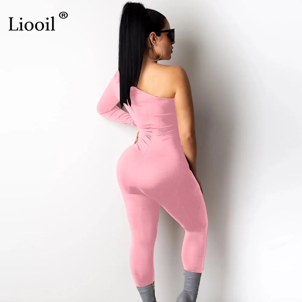 Liooil, на одно плечо, сексуальный, цельный, в полоску, Облегающий комбинезон, для женщин, Клубная одежда, с длинным рукавом, облегающие, вечерние, комбинезоны, женский комбинезон