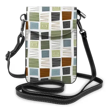 

Women Crossbody Bags Mini Phone Bag Mid Century Modern Design Cabin Patterns Small Female Shoulder Bags Ladies Messenger Bag