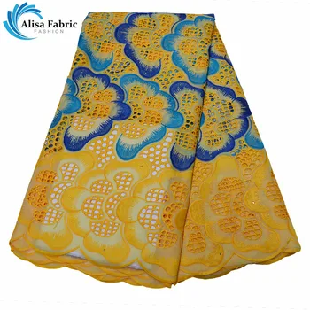 

Alisa New Arrived African Dry Lace Fabrics With Embroidery 5 Yards/pcs Swiss Lace Fabrics With Stones For Sewing Party dresses