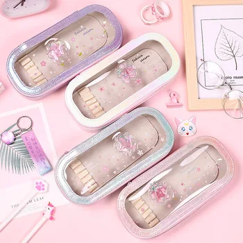 

AngelHere Store 1pcs/lot Cute Pencil Case Quicksand Multi-Function Large Capacity Pencil Case Stationery Office School Supply