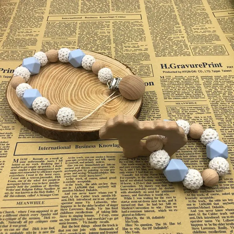 2 Pcs/set Infant Teether Bracelet Baby Silicone Wool Beads Toy Newborn Cartoon Pacifier Chain Molar Toys#905
