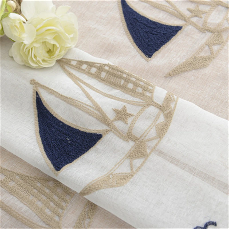 Sailboat embroidered tulle Curtains for living room bedroom cartoon window curtain sheers for boy kids girl room drapes