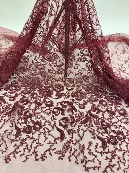 

super Quality African beaded Lace Fabric ZH-56689 Embroidery Sequins Tulle Lace Fabric For Nigerian party Dress