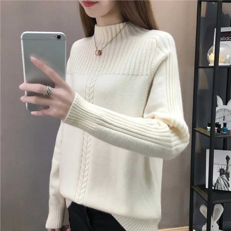 Knitted Turtleneck Women Autumn Winter 2019 New Ladies Korean Sweater Female Long Sleeve Jumper Blue White Red Pullover Femme