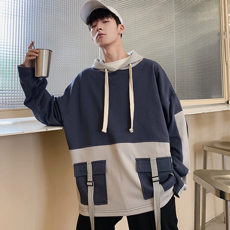 

2019 Autumn Spring Patchwork Hoodies MEN'S Sweatshirts Hiphop Punk Streetwear Casual Pullover