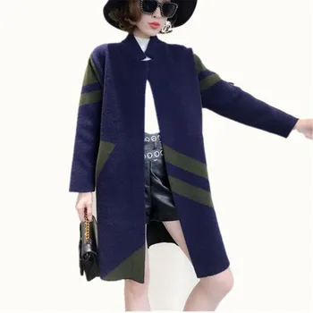 

Fashion Warm Loose Women Long Wool Blend Coat Long Solid Cashmere Jacket Print Single Breasted Ladies Coats