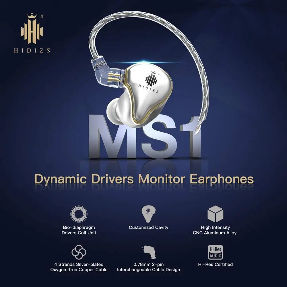 Hidizs Русалка MS1 HiFi аудио запатентованный динамический мембранный монитор наушники IEM со съемным кабелем 2Pin 0,78 мм разъем