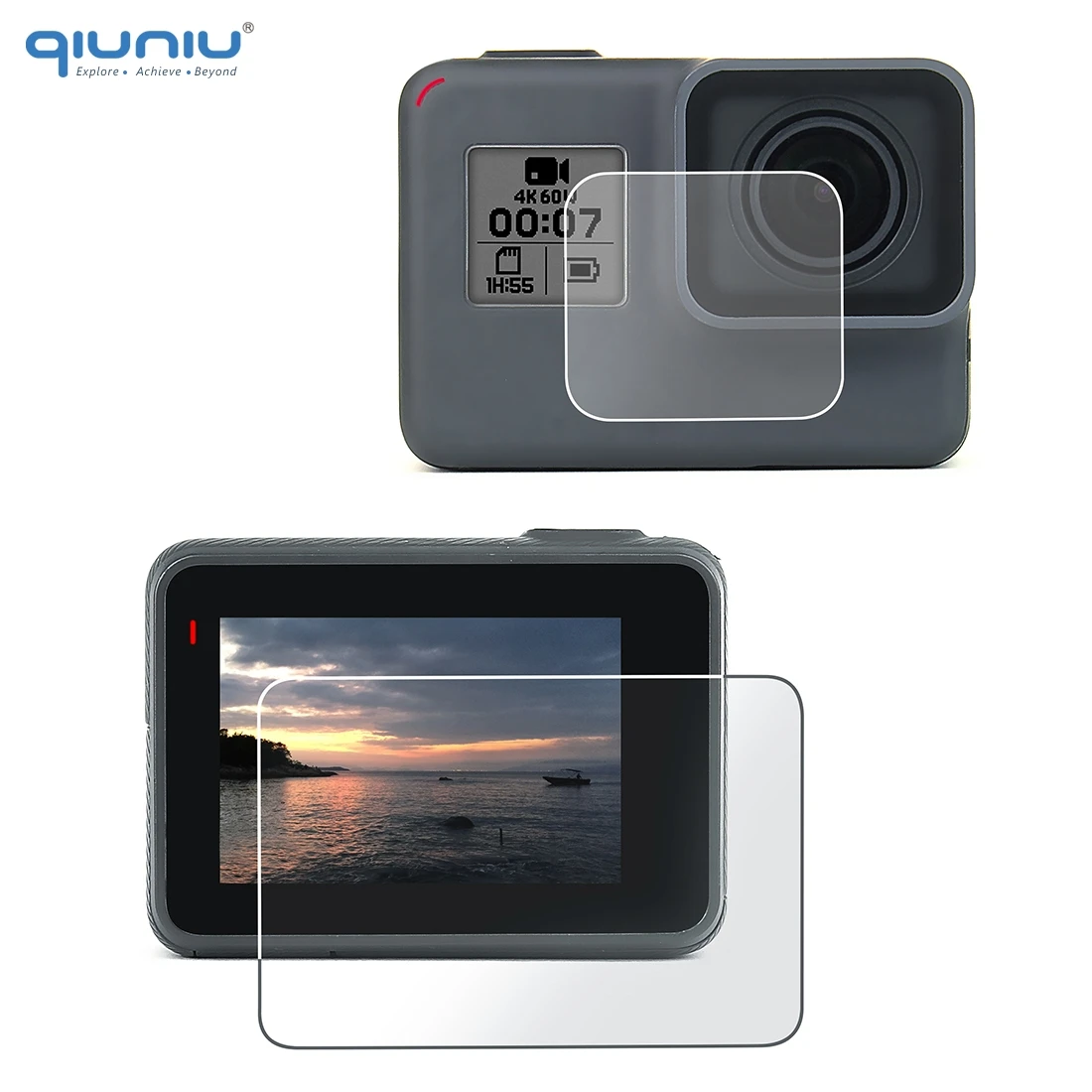 QIUNIU ультратонкий HD ЖК-дисплей Экран Защитная крышка объектива+ Экран Защитная пленка для Go Pro Hero 5/6/7 черный для спортивной экшн-камеры Go Pro Hero 7 Серебряного и белого цветов