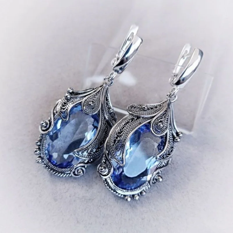 Fashion Blue QUARTZ GEM Earrings retro crystal women's | Украшения и аксессуары