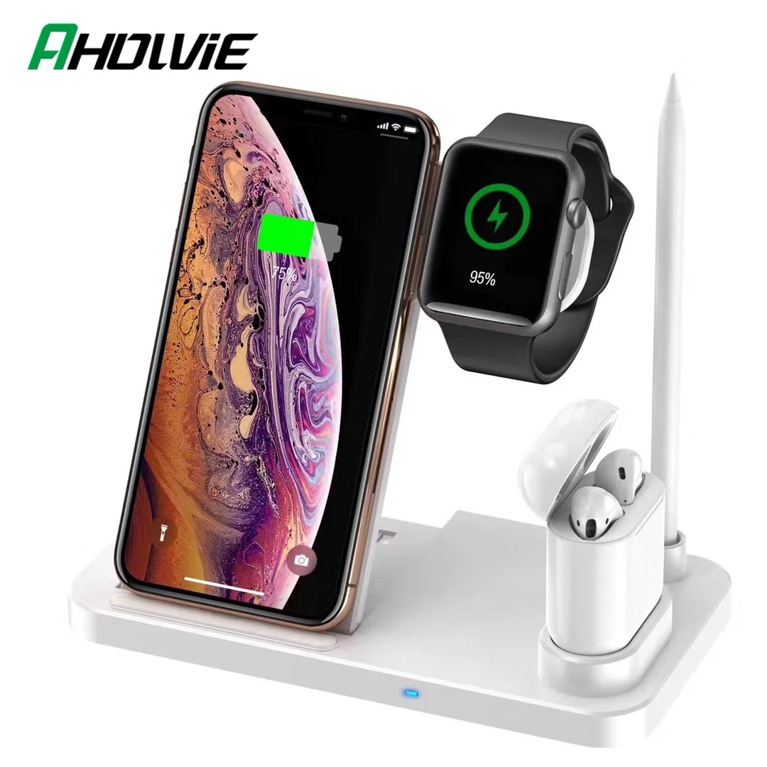 3 в 1 Индукционная зарядка док-станция Chargeur для Iphone 11 Pro X XR XS MAX Apple Watch 3 2 Airpods 2 Беспроводное зарядное устройство Qi Stand