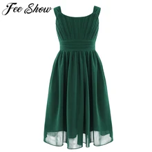 Плиссированное шифоновое платье с цветочным узором без рукавов для девочек от 4 до 14 лет пышное платье принцессы для свадьбы, подружки невесты, дня рождения