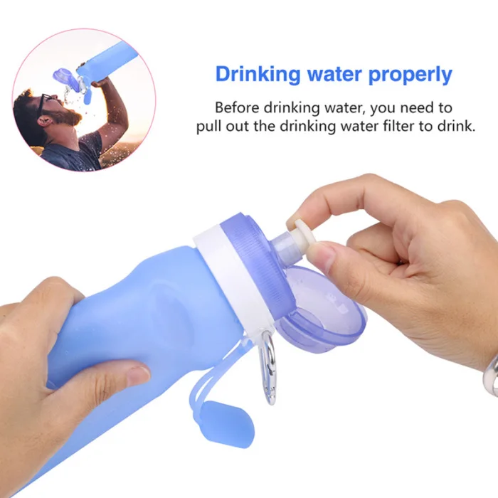 Hot 600ML Collapsible Silicone Water Bottle with hook Leak Proof Portable Cup for Travel Sports Outdoor DO2
