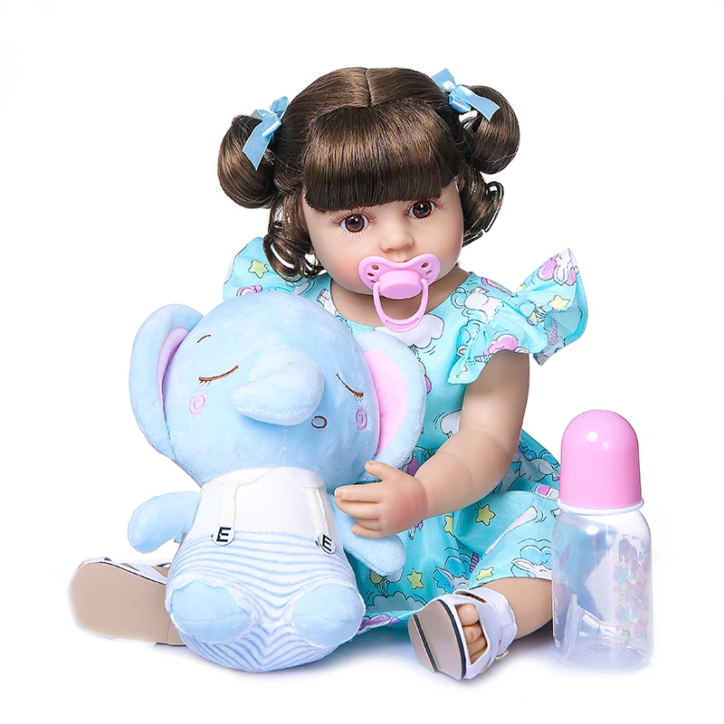 55CM Reborn Baby Girl With Elephant Very Soft Full Body Silicone Doll Bath  Lifelike Real Touch child Toy - AliExpress