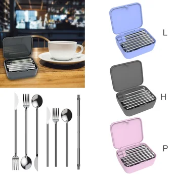 

New Portable Fork Spoon Foldable Folding Straw Cleaning Brush Reusable 4 in 1 Cutlery Set for Camping Travel Picnic kitchen