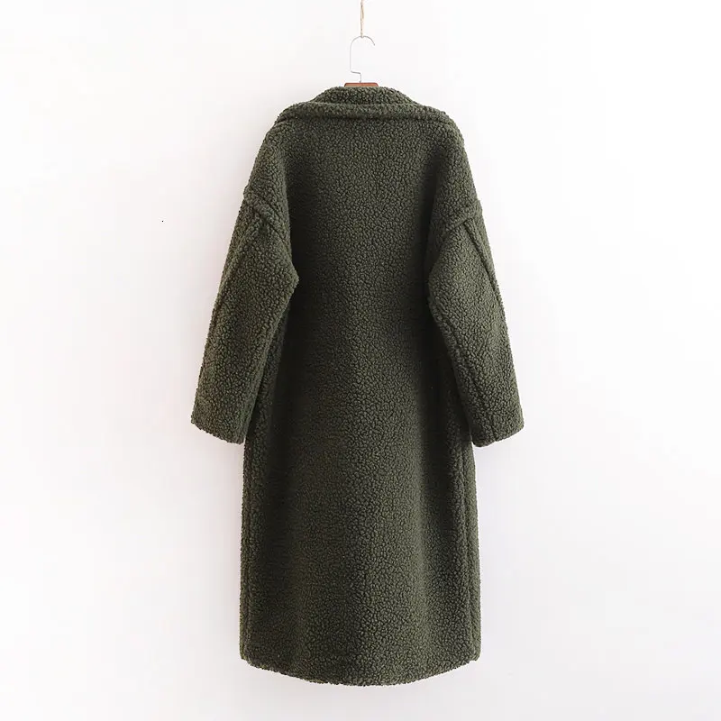 Винтажное армейское Зеленое Длинное Пальто имитация овечьей шерсти пальто Европейская мода Женское пальто зимняя женская верхняя одежда
