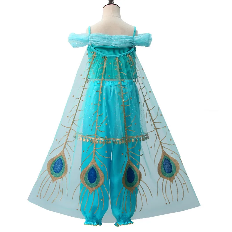Новые Девушки Для детей, на лето Косплэй Принцесса Жасмин платье для детей, с рисунком "Аладдин" костюм на Хэллоуин костюм полный набор